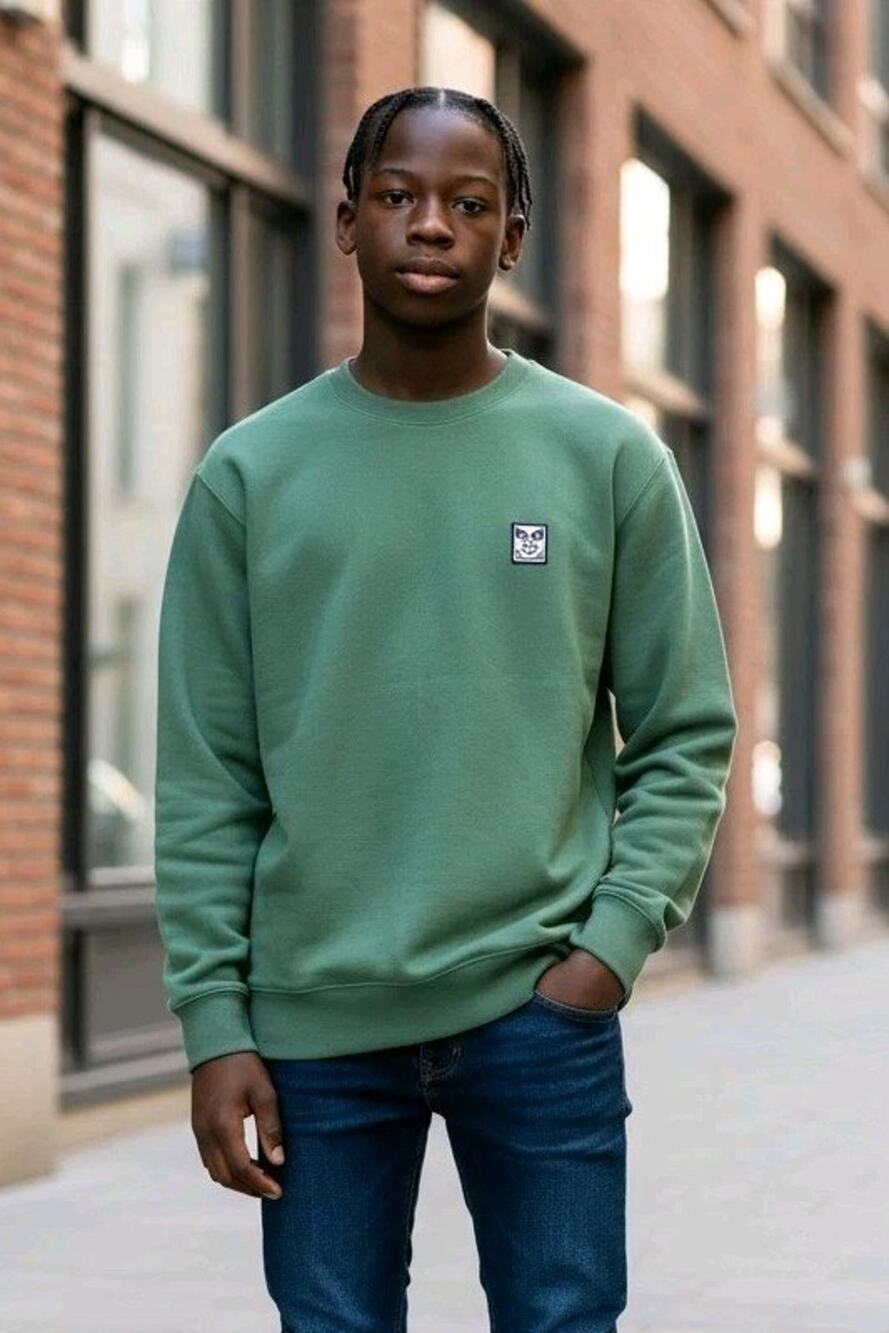 OBEY Icon Extra Heavy Crewneck oversized, pigment-washed green colorway Size Sm